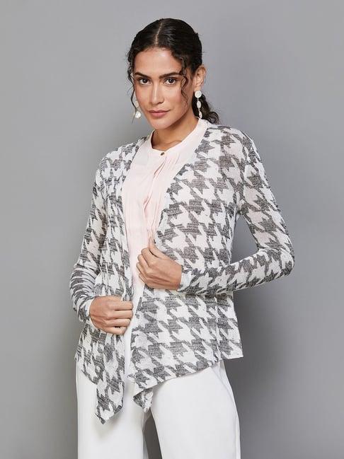 code by lifestyle grey & white cotton houndstooth pattern shrug