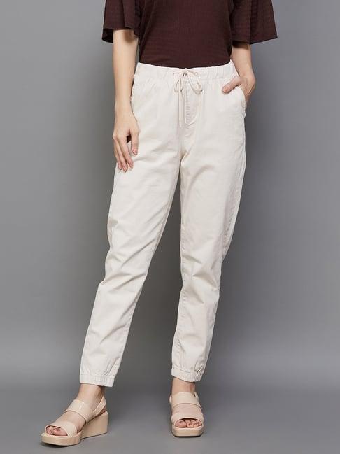 code by lifestyle cream cotton mid rise pants