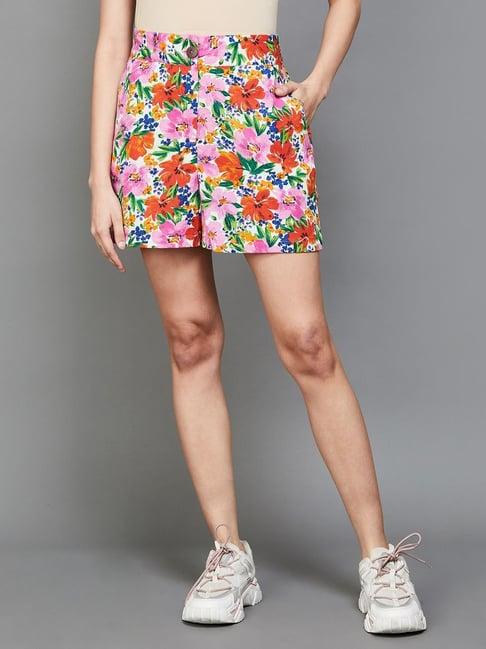 ginger by lifestyle multicolored cotton floral print shorts