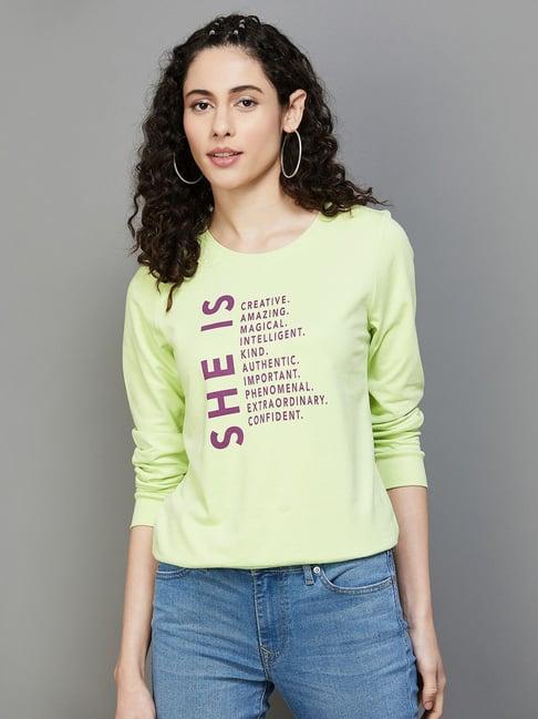 fame forever by lifestyle green cotton printed sweatshirt