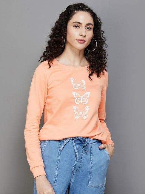 fame forever by lifestyle coral cotton printed sweatshirt