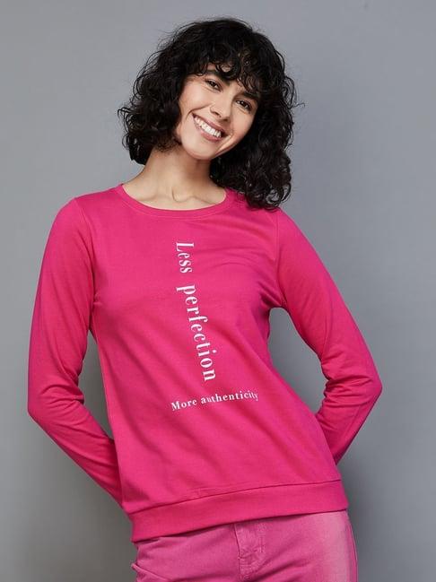 fame forever by lifestyle fuschia cotton printed sweatshirt