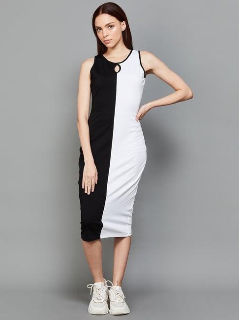 ginger by lifestyle black & white color-block shift dress