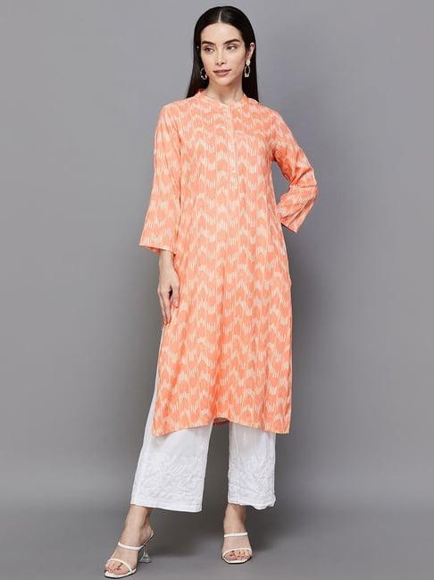 melange by lifestyle peach printed straight kurta