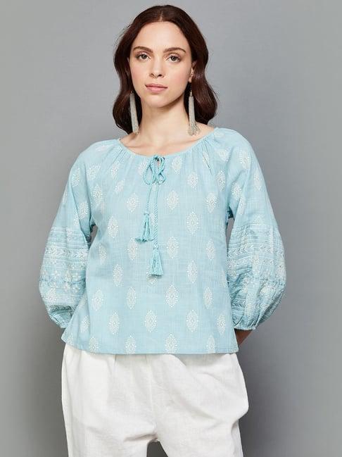 colour me by melange blue cotton printed top