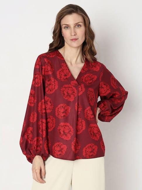 vero moda maroon floral print top