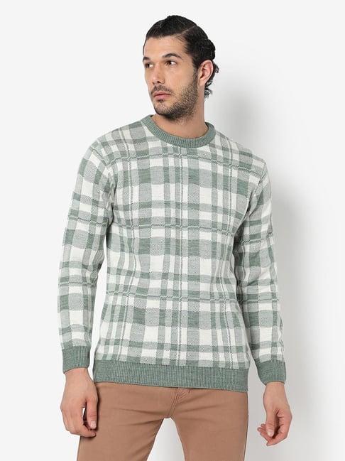 campus sutra green regular fit checks sweaters