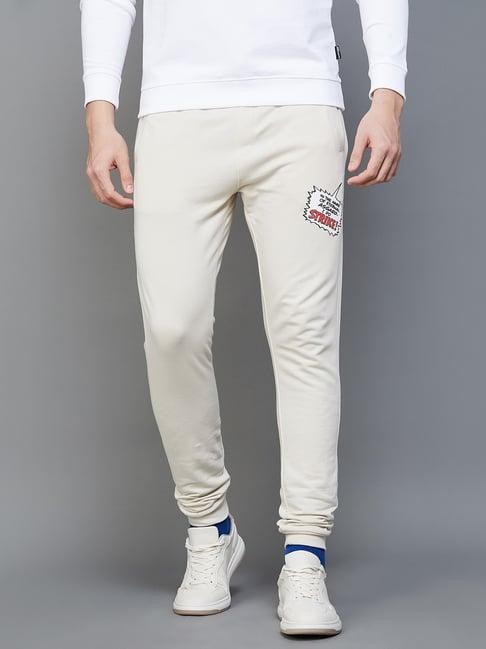 fame forever by lifestyle beige cotton regular fit printed joggers