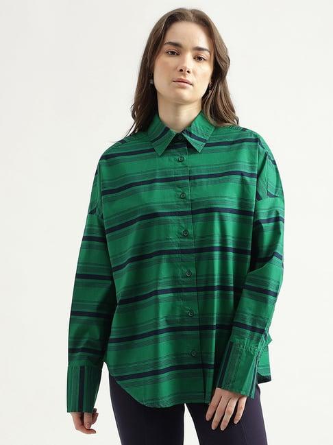 united colors of benetton green cotton striped shirt