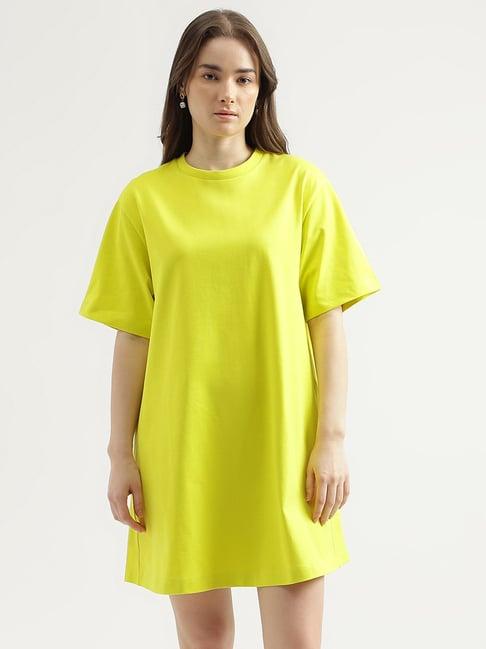 united colors of benetton yellow cotton regular fit t shirt dress