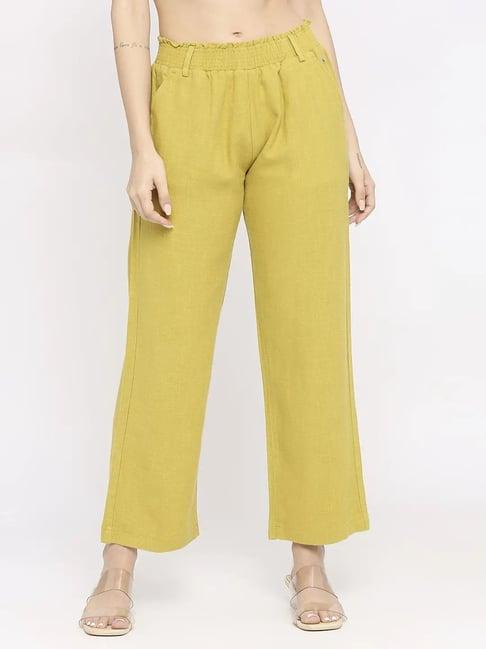 spykar lime green cotton regular fit mid rise pants