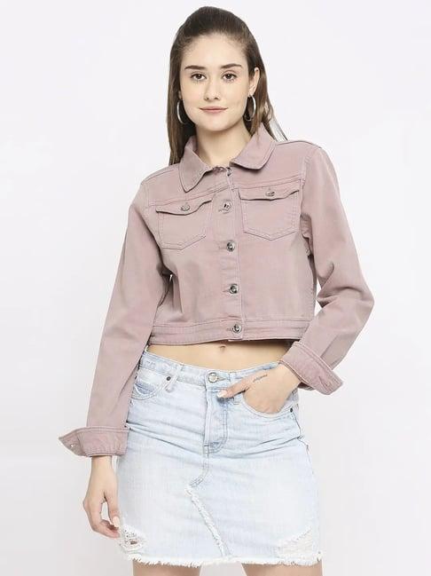 spykar peach regular fit cropped denim jacket