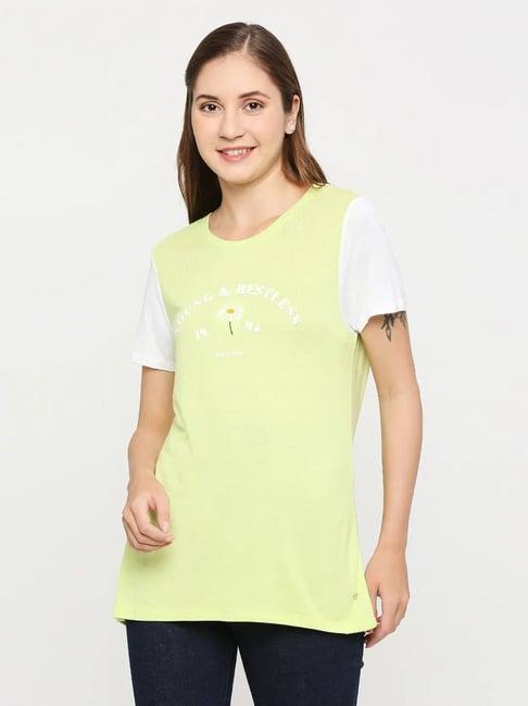 spykar lime green cotton graphic print t-shirt