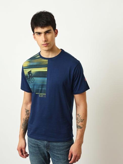 lee blue cotton comfort fit printed t-shirt