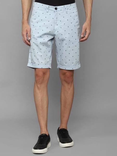 allen solly blue cotton slim fit printed shorts