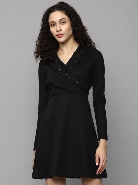 allen solly black self pattern shift dress