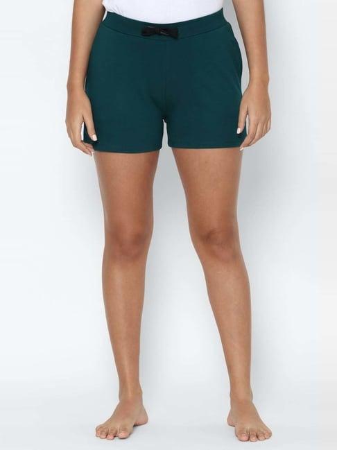 allen solly green cotton mid rise shorts