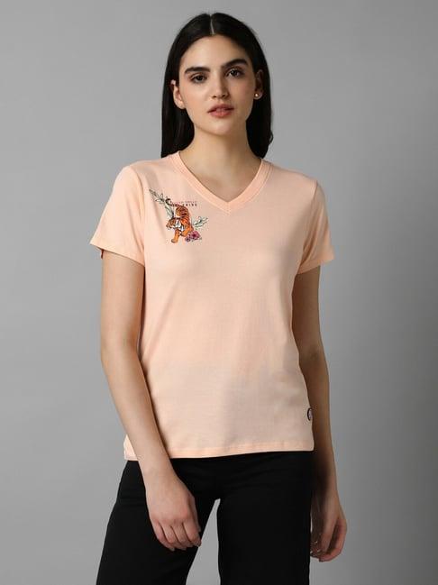 allen solly peach cotton printed t-shirt