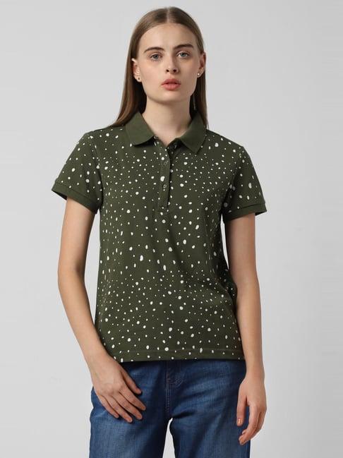 van heusen green cotton printed polo t-shirt