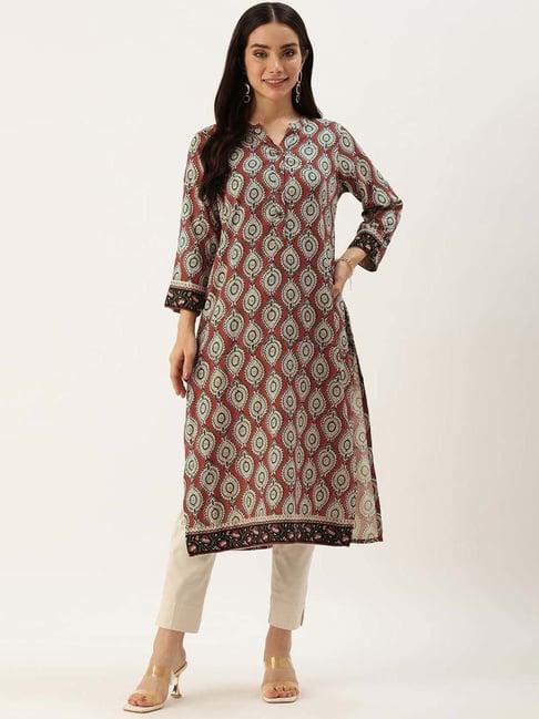 amukti red printed a line kurta