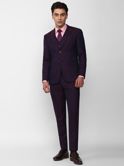 peter england navy slim fit three piece suit