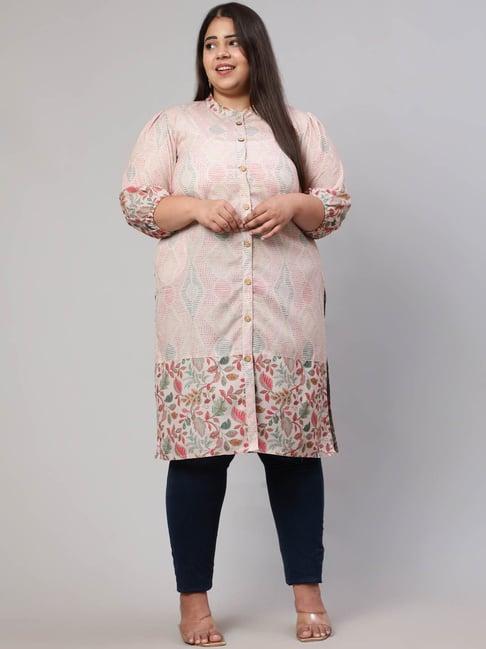 jaipur kurti peach rayon floral print plus size straight kurta