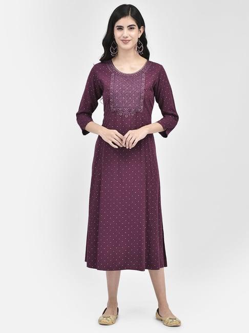 span purple printed straight kurta