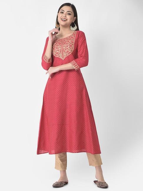 span pink printed a line kurta