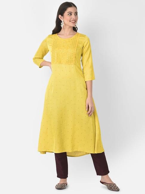 span yellow embellished a line kurta