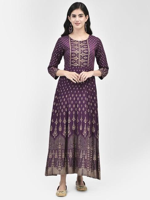 span purple printed a line kurta