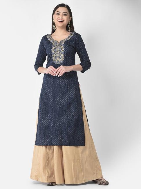 span navy printed straight kurta