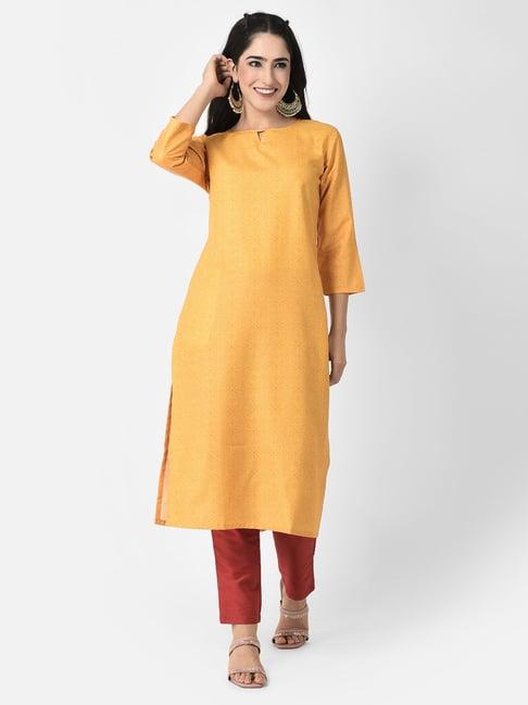 span yellow printed straight kurta