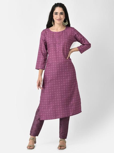 span purple printed straight kurta