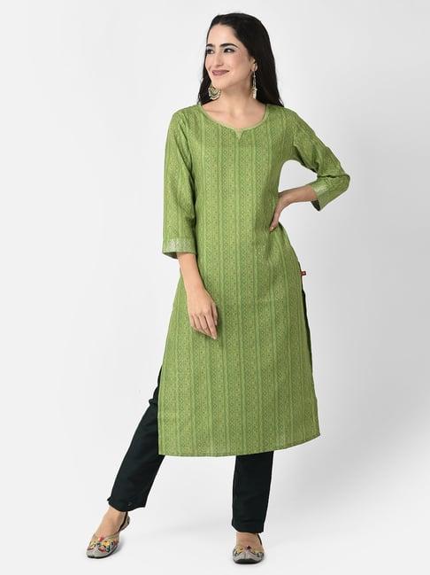 span green printed straight kurta