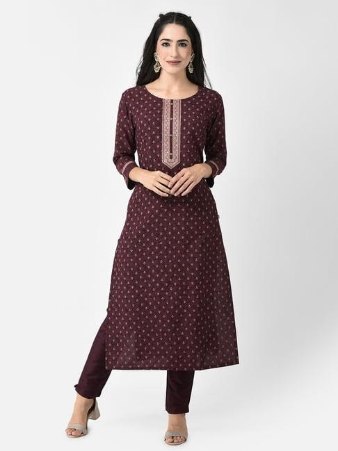 span wine printed straight kurta