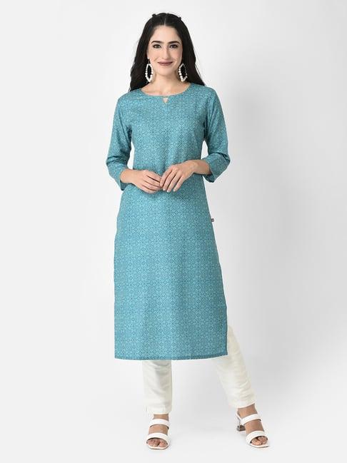 span green printed straight kurta