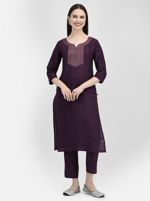 span purple printed straight kurta