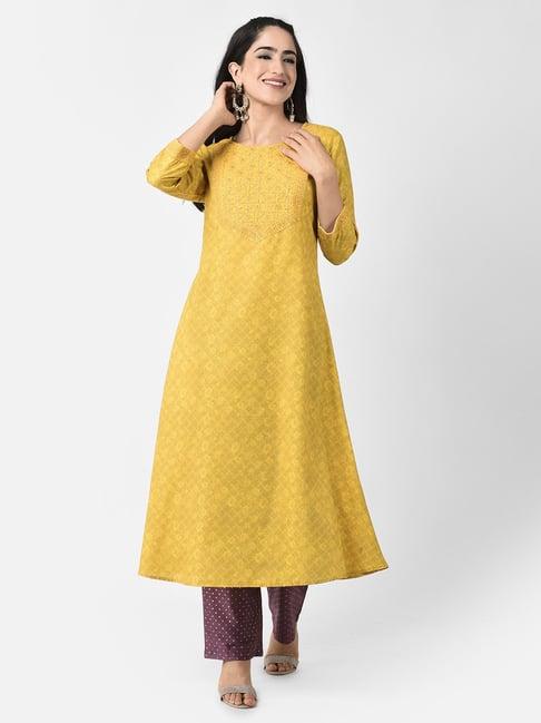 span mustard printed a line kurta