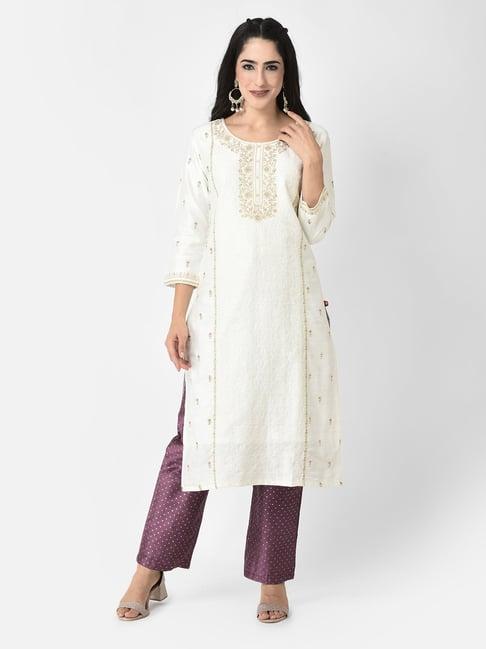 span off white embroidered straight kurta