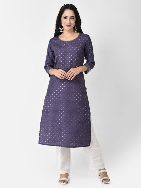 span purple printed straight kurta