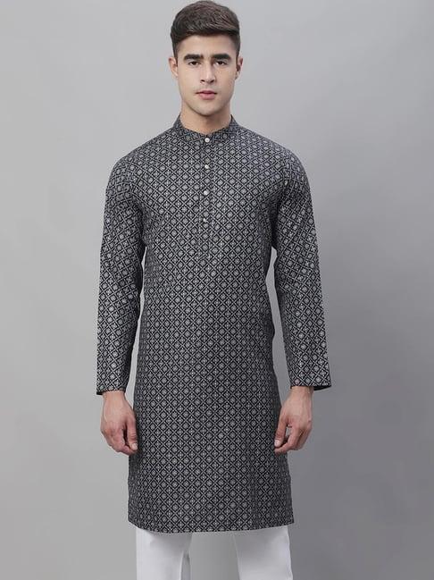 sojanya black cotton regular fit floral print kurta