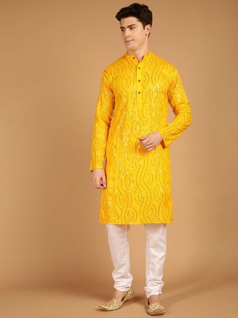 sojanya mustard cotton regular fit embellished kurta