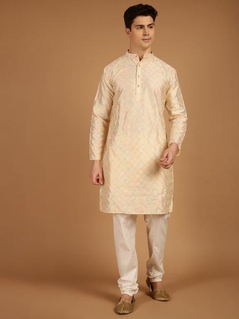 sojanya cream regular fit embroidered kurta