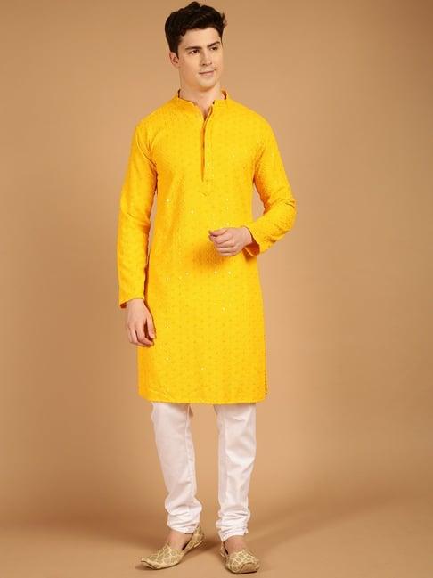 sojanya mustard cotton regular fit embellished kurta