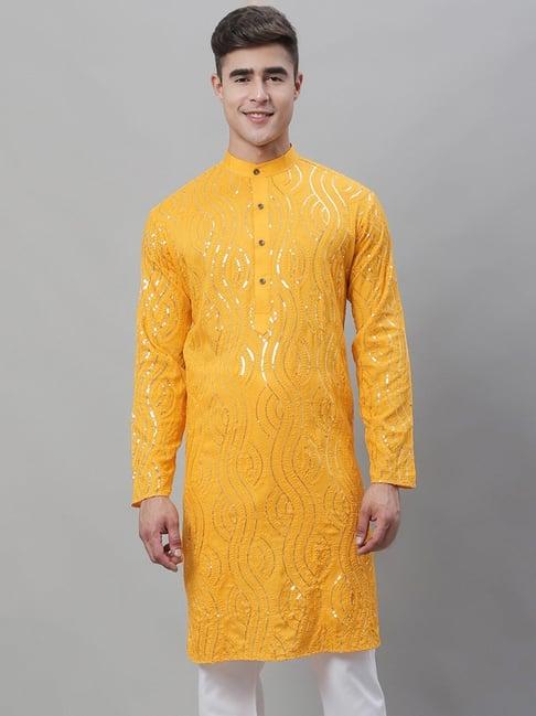 sojanya mustard cotton regular fit embellished kurta