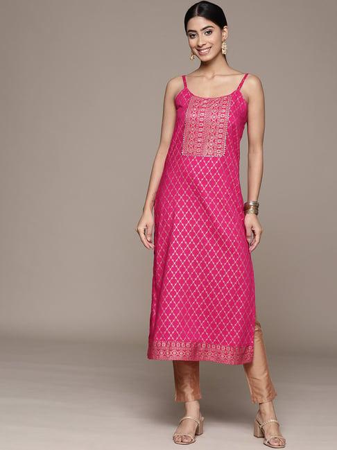 ishin pink printed straight kurta