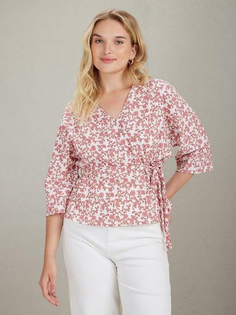 u.s. polo assn. beige & pink floral print top