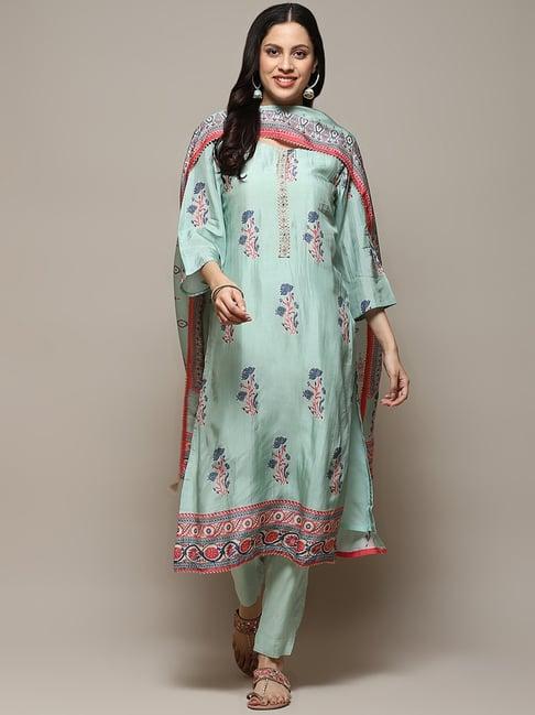 biba sea blue printed unstitched dress material