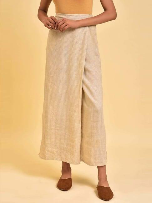 w beige printed palazzos