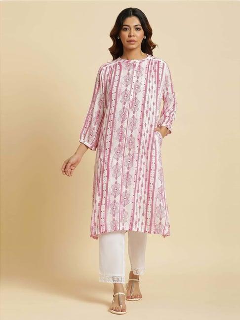 w pink printed straight kurta